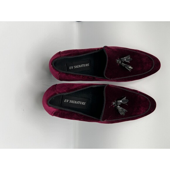 Mens UV Signature Burgundy Velvet Smoking Loafers Tassel Dress Shoes 7.5 main image 6
